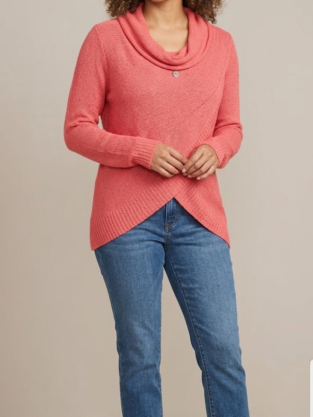 INC International Concepts Coral Lightweight Knit Tulip Hem Cowl Neck M